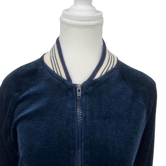 Vintage 70’s Track Jacket Terry Cloth Velour Full Zip Navy Stripe Large - Picture 3 of 9
